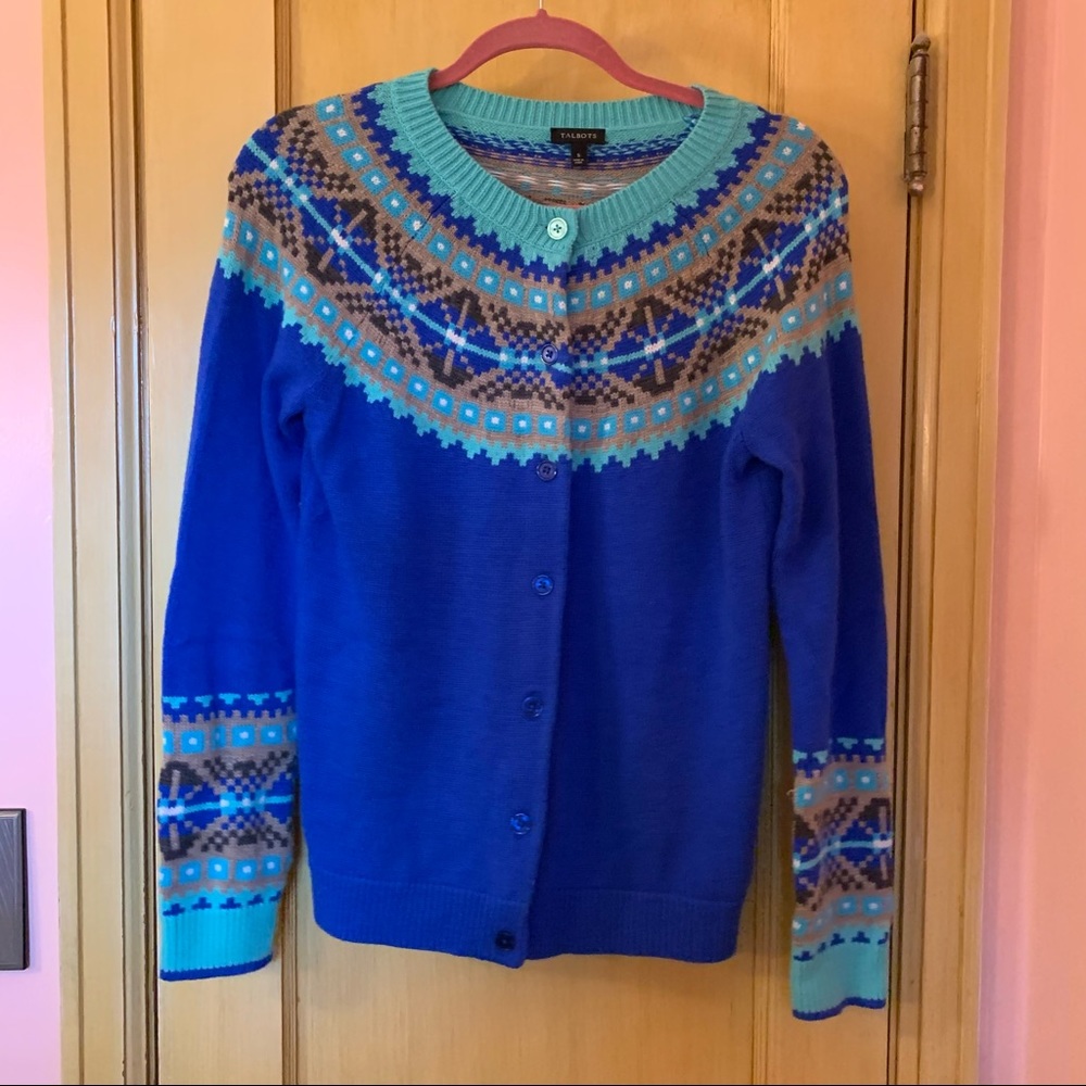 Talbots Fair Isle Cardigan Nylon Lambswool blend